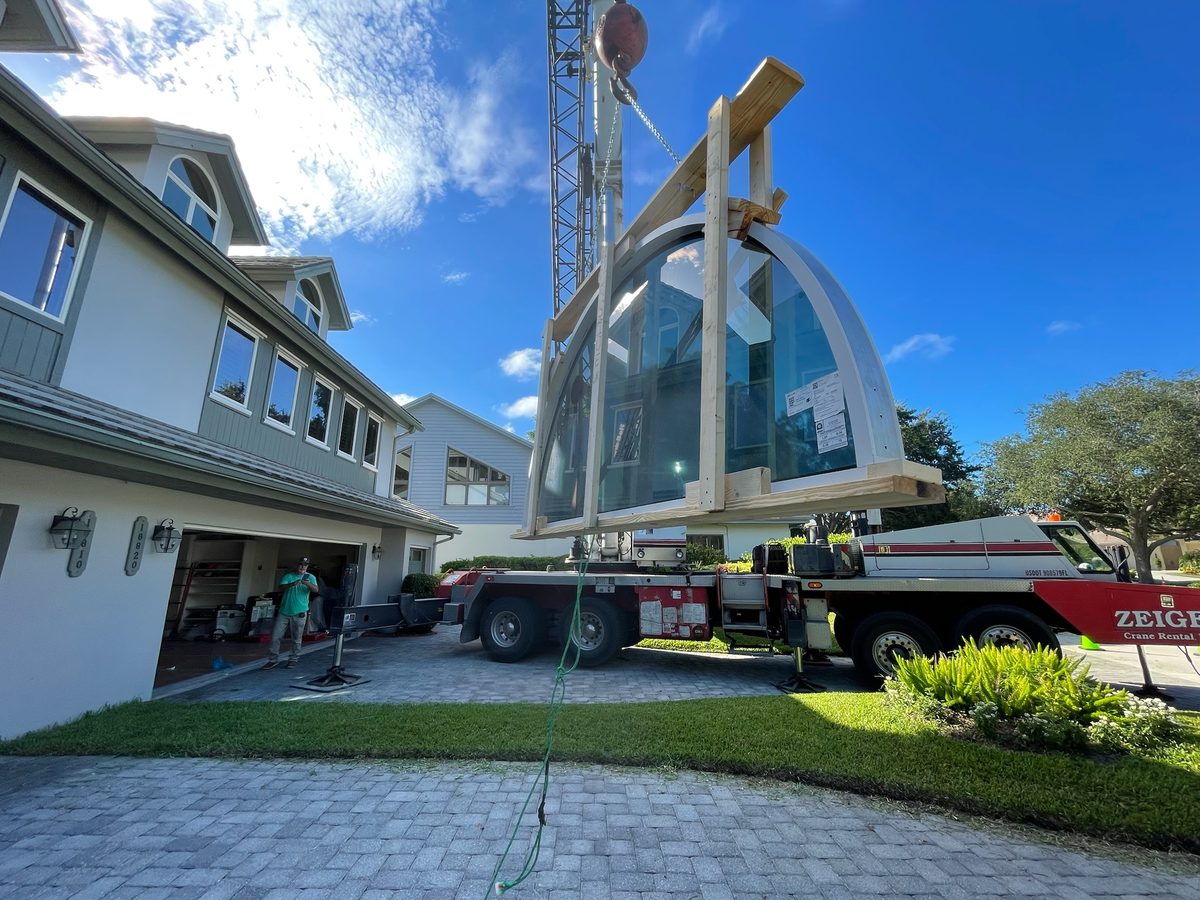 Large-scale arch window installation